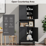 YAUWOH 69''Metal Pantry Storage Cabinet with 4 Doors & 3 Adjustable Shelves,Kitchen Pantry Cabinet with Microwave Shelf,Microwave Stand with Storage for Kicthen,Dining Room,Bathroom Black YAUWOH