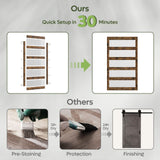 Bestier 48in x 84in Farmhouse Glass Barn Door with 8ft Hardware Kit & Handles, MDF Barn Door Covered with Water-Proof & Scratch-Resistant PVC Surface, Easy Assembly, 5-Panel, Rustic Brown Bestier