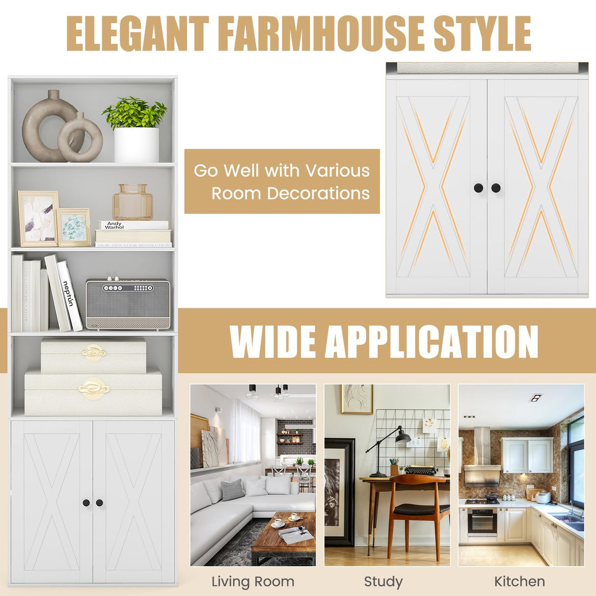 Giantex 71" Modern White Bookcase with Adjustable Storage and Anti-Tipping Features Giantex