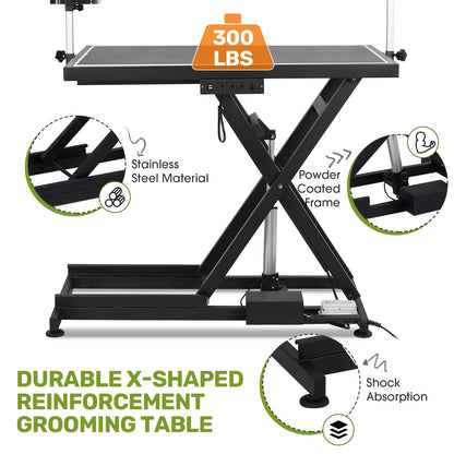 GarveeLife 50" Hydraulic Electric Dog Grooming Table,Heavy Duty X-Type Electric Lift Large Pet Grooming Table w/Aluminum Dog Grooming Arm,Anti Slip Tabletop,Tool Organizer/Dog Grooming Statio - WoodArtSupply