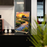 HeeBenor Framed Paint by Numbers Kit for Adults, Sunset Landscape Paint by Number with Easel, DIY Flowers Landscape Oil Painting Kit, Adult Paint by Number Kits Framed Canvas for Home Decor 8x12 Inch HeeBenor