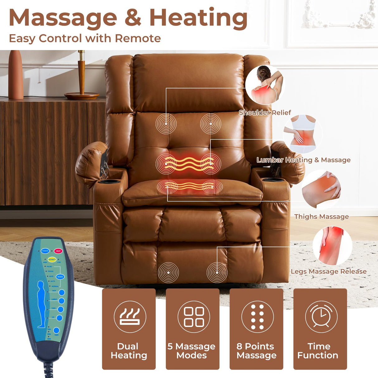 Dual Motor Power Lift Recliner Chair for Elderly with Massage and Heat, Oversized Lift Chair with Arm Storage, Lay Flat Lift Recliner for Adults, Big Tall, Infinite Position, Camel Rhevoy