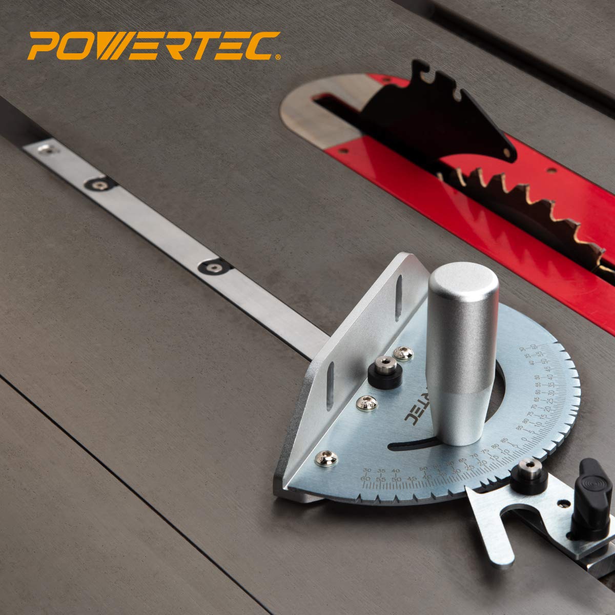 POWERTEC Universal Table Saw Miter Gauge and Aluminum Miter Bar, 27 Angle Stops Miter Gauge, Works w/Table Saws, Band Saw, Router Table (71142) POWERTEC