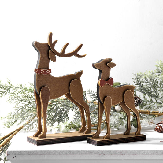 Treory Reindeer Christmas Decorations Indoor, 2Pcs Rustic Wooden Christmas Reindeer Figurine, Deer Christmas Decor Home Decor for Home Indoor Holiday Party Decor