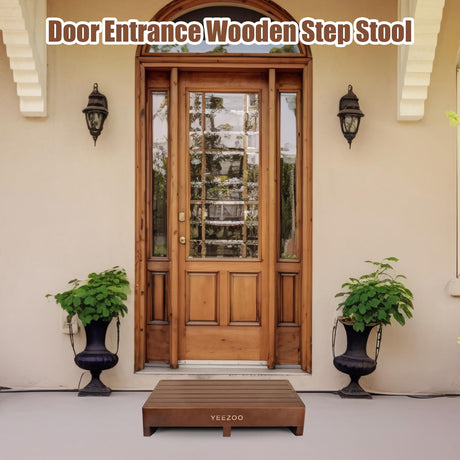 Wooden one Step Stool- Solid Pine Wood Step Riser with Non-Slip Pads, Wood Step Stool for Elderly Adults, high Bed, Bathroom, Kitchen (31.5" L*15.7" W*3.9" H, Brown, 400LBs Capacity) yeezoo