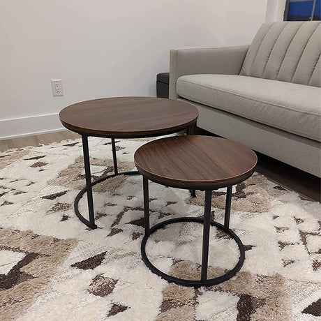 aboxoo Coffee Table Nesting Side Round Set of 2 End Table Top Sturdy Metal Frame Desk Centerpiece Living Room Bedroom Apartment Modern Industrial Simple Nightstand aboxoo