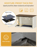 Hzuaneri Cat Litter Box Enclosure with Cushion, Hidden Litter Box Furniture with Removable Dividers, Reversible Entrance Left or Right Side,Cat House, Rustic White and Brown CB84714X Hzuaneri