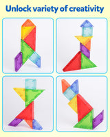 Coogam Magnetic Travel Tangram Puzzle with 3D Building Blocks, Road Trip Pattern Shape Handwriting Jigsaw Books with 360 Brain Teasers, Montessori Educational Toy Gift for Kids Adults Coogam