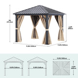 YITAHOME 10x10ft Hardtop Gazebo with Nettings and Curtains, Heavy Duty Galvanized Steel Outdoor Vertical Stripes Roof for Patio, Backyard, Deck, Lawns, Brown YITAHOME