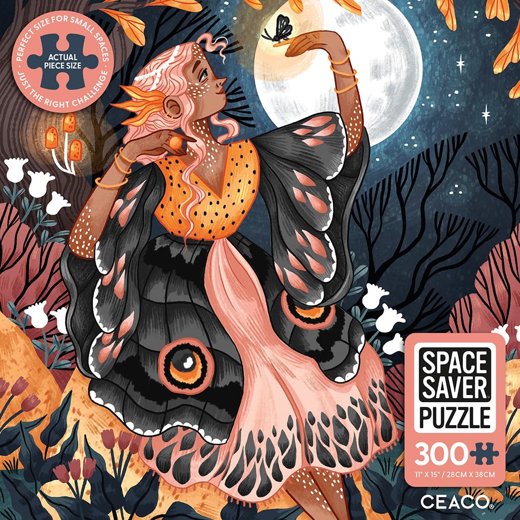 Ceaco – Mystic Moth Lady - 300 Piece Jigsaw Space Saver Puzzle – Puzzles for Smaller Spaces and Surfaces Ceaco