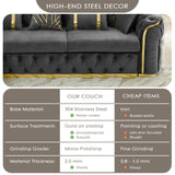 110.5" Luxury Velvet L Shape Chesterfield Sofa Set with Glod Metal Accents, Oversize Victorian Curved Arm Sofa Sectional Couches for Living Room with 7 Pillows, Left Chaise, Gray WIN FORCE