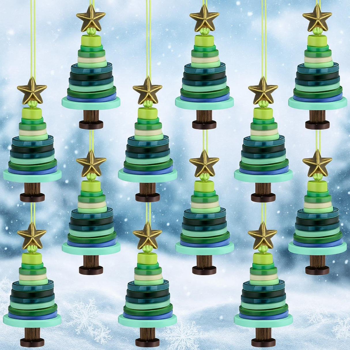 Soulchen 12 Sets Button Christmas Tree Craft Kits Make Your Own Button Christmas Tree Decorations DIY Xmas Hanging Ornament for Holiday Stocking Filler Gift Decor(Green) Soulchen
