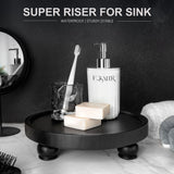 EOSAHR Modern Wood Riser for Display : Farmhouse Pedestal Stand for Kitchen Counter and Home Decor, Round Waterproof Display Tray for Soap on Sink (Black) EOSAHR