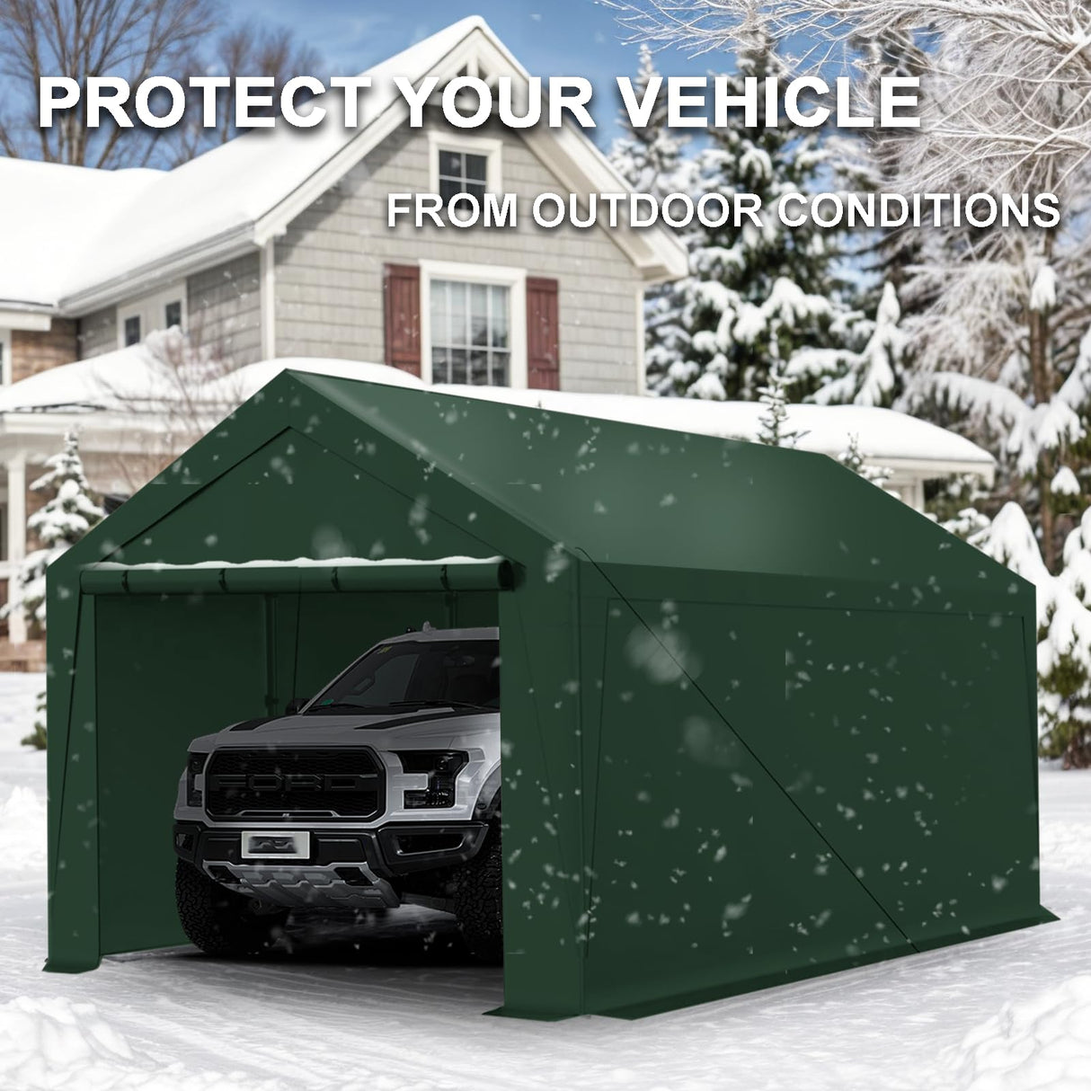 Carport, 10x20ft Heavy Duty Car Port, Portable Garage with Removable Sidewalls & Doors, Car Canopy with All-Season Tarp for Car Boat Truck Party (SGreen) TANGJEAMER