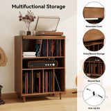 ELECWISH Record Player Stand with Vinyl Storage, Flip Top Media Cabinet, Audio-Video Stereo Cabinet，Mid-Century Turntable Table with Open Storage for Living Room, Bedroom, Walnut ELECWISH