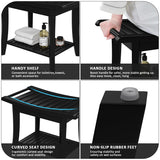 Bamboo Shower Stool Bench Waterproof with Storage Shelf for Shaving Legs or Spa Bath Seat in Bathroom & Inside Shower for Adults Seniors Elderly (24 x 13.4 x 18.5 inches+Black) Zhuoyue