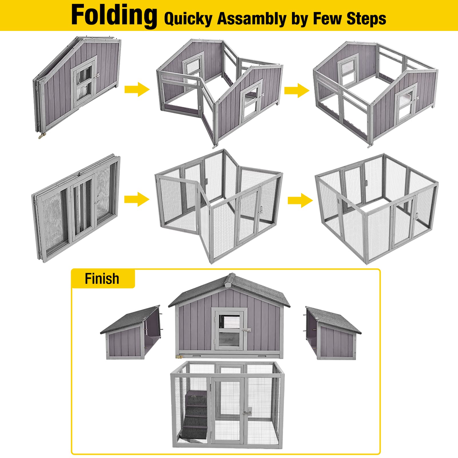 Aivituvin Chicken Coop Folding Poultry Cage Quick Assembly Hen House with Nesting Box,26ft² for 4-6 Chickens - WoodArtSupply