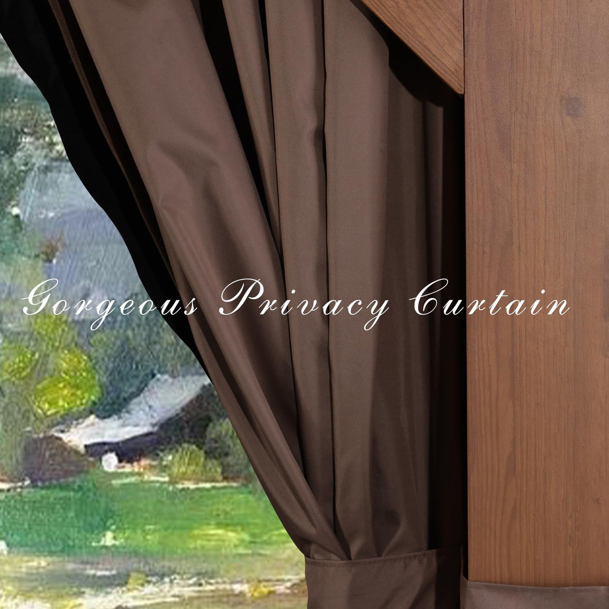 Meetleisure 13' x 15' Double Hardtop Gazebo - Outdoor Thermal Transfer Wood-Looking Aluminum Gazebo with Double Hardtop, Privacy Curtains and Mosquito Nettings Included, for Patio, Garden, Backyard MeetLeisure