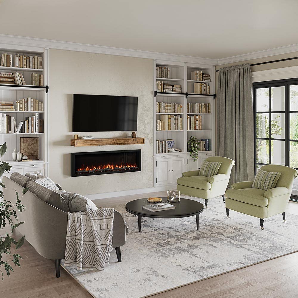 Modern Ember Highmark 60 Inch Smart Linear Electric Fireplace - Premium Flame with 10 Colors, Sleek Hidden Vent Design, Install Recessed in-Wall or Wall-Mount, WiFi and Voice-Enabled Modern Ember