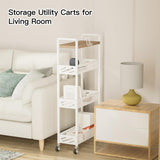 DGSNADGO Slim Rolling Storage Cart, 4-Tier Kitchen Cart on Wheels, Narrow Utility Cart with Handle and Wooden Tabletop for Small Space in Kitchen, Living Room, Bathroom, Laundry Room, Beige and White DGSANDGO