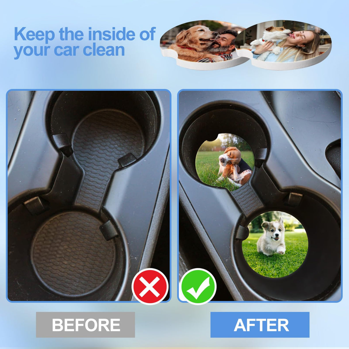 312 Pcs Ceramic Car Coasters with Bags and Cards Set 2.64” Sublimation Car Coasters Blanks Bulk Ceramic Car Cup Holder Coasters with A Finger Notch for Easy Removal Car Coaster Packaging DIY Craft Olutacot