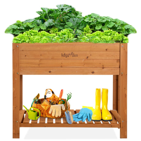 Raised Garden Bed Wood Planter Box Outdoor Wooden Elevated Planters Raised Beds with Legs for Vegetable Flower Herb, 39.37"x15.75"x33"H, Standing Gardening Box with Liner for Backyard, Patio, Deck Kdgarden
