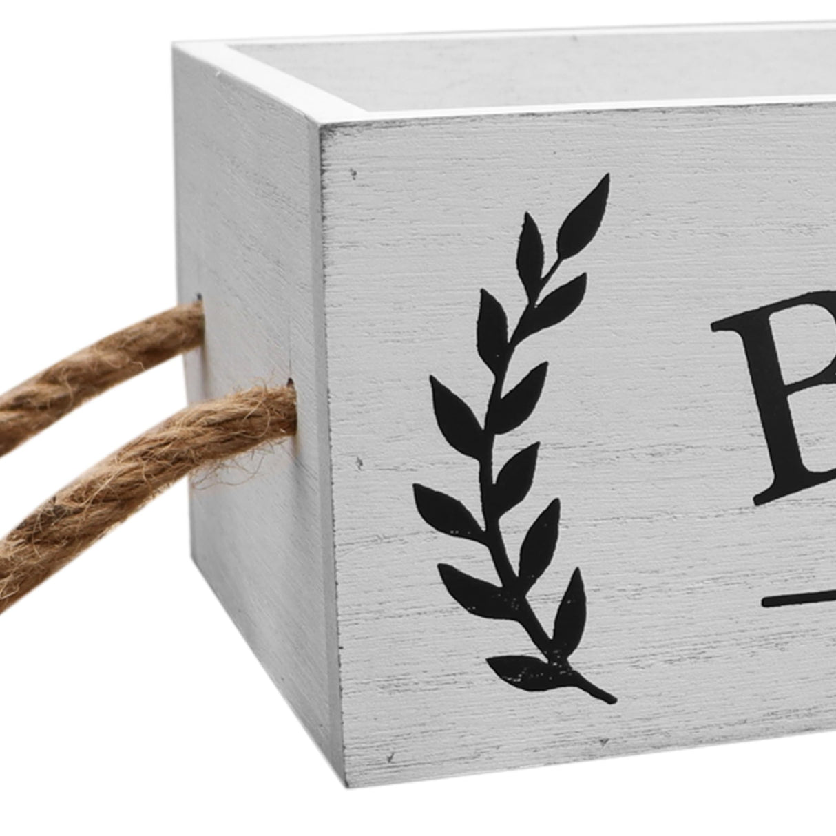 Bathroom Essentials Rustic Wood Storage Box, Bathroom Tray Decor and Organizer, Toilet Paper Holder Basket, White Wooden Crate with Rope Handles, Farmhouse Style CreativeWise