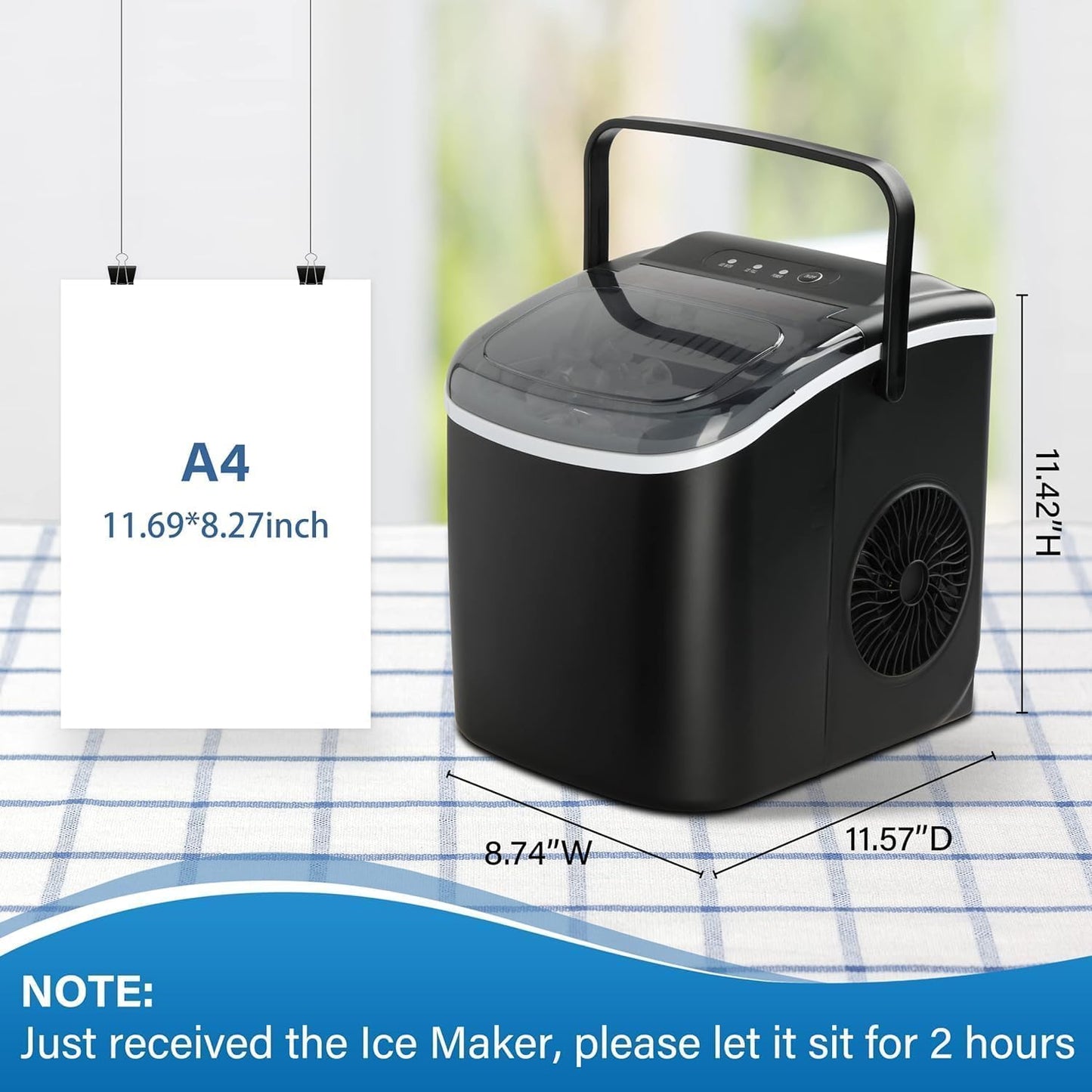 YSSOA Countertop Ice Maker with Ice Spoon and Basket, 26lbs Ice Per Day, 6 Mins 9 Bullet Ice, Self-Cleaning, Efficient for Camping, Kitchen, Office, Black