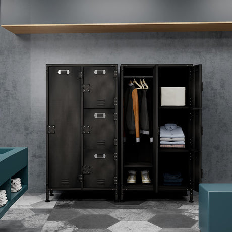 SISESOL Metal Locker Storage Cabinet, Vintage Lockers,Retro Locking Cabinet Lockers for Employees, 4 Door Locker with Hanging Rod for Home, Bedroom, School, Office, Gym SISESOL