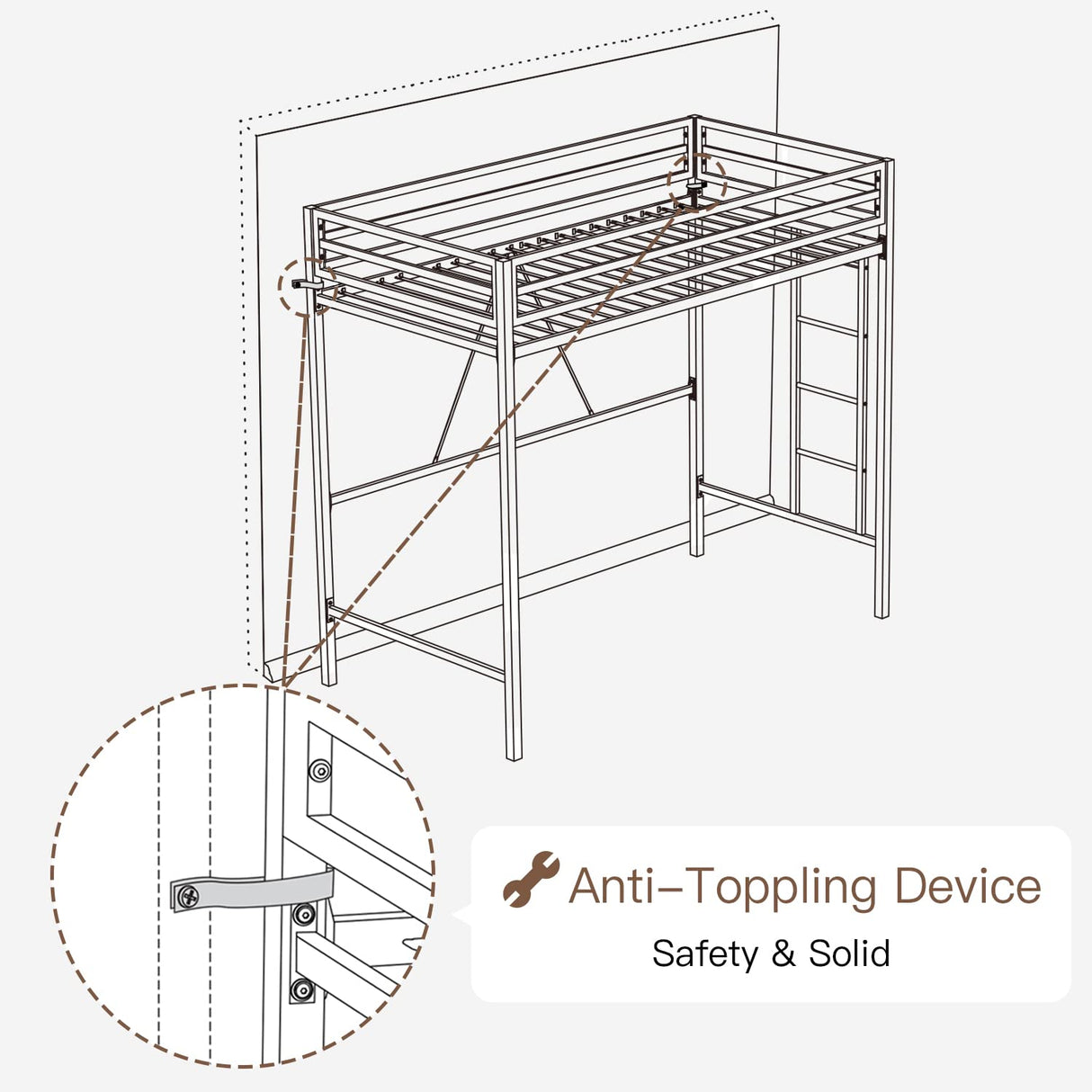 Stylish White Twin Loft Bed with Safety Guard and Removable Ladder by ikalido ikalido