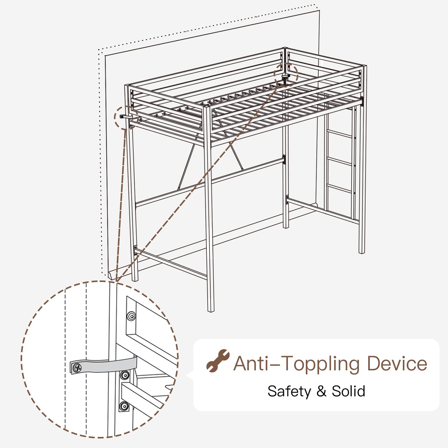 Stylish White Twin Loft Bed with Safety Guard and Removable Ladder by ikalido - WoodArtSupply