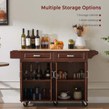 Lyromix 54" Rolling Kitchen Island on Wheels, Large Kitchen Island Cart with Storage Cabinet, Portable Wood Island Table for Kitchen with 2 Drawers and Spice Rack & Towel Rack, Rustic Brown Lyromix