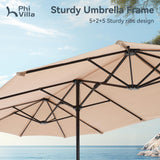 PHI VILLA 13ft Large Patio Umbrella Double-Sided Twin Outdoor Market Umbrella with Crank, Beige PHI VILLA
