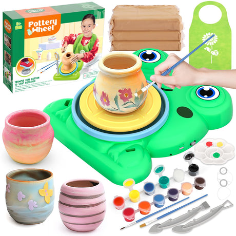 Pottery Wheel for Kids - Complete Pottery Painting Kit Arts and Crafts for Kids Ages 8-12 with 3 Pack Air Dry Clay Art Supplies for Kids Toys Girls Boy Birthday Gift for 6 7 8 9 10 11 12+ Aujazyble