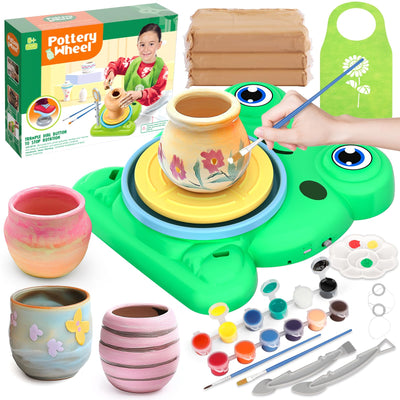 Pottery Wheel for Kids - Complete Pottery Painting Kit Arts and Crafts for Kids Ages 8-12 with 3 Pack Air Dry Clay Art Supplies for Kids Toys Girls Boy Birthday Gift for 6 7 8 9 10 11 12+