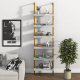 Wolawu Ladder Shelf 6 Tiers Marble White Modern Bookshelf Open Tall Wall Mount Bookcase Standing Leaning Wall Shelves Industrial Decorative Living Room Bed Room Wolawu