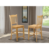 East West Furniture Groton Counter Height Stools-Slat Back Wood Seat Chairs, Set of 2, Oak East West Furniture