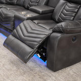 Comfort Stretch Power Recliner Sectional Sofa Couches with Bass Speakers for Living Room, Faux Leather Reclining Corner Sectionals Sofa Couch Sets with LED Light, Electric Theater Recliners Home,Grey Comfort Stretch