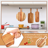 Uiifan 3 Pcs Acacia Wood Cutting Board with Handle Wooden Chopping Board Charcuterie Boards Assorted Size Serving Board Butcher Block Serving Tray for Cheese Pizza, 16 x 12 In, 17 x 7 In, 16 x 4.7 in Uiifan