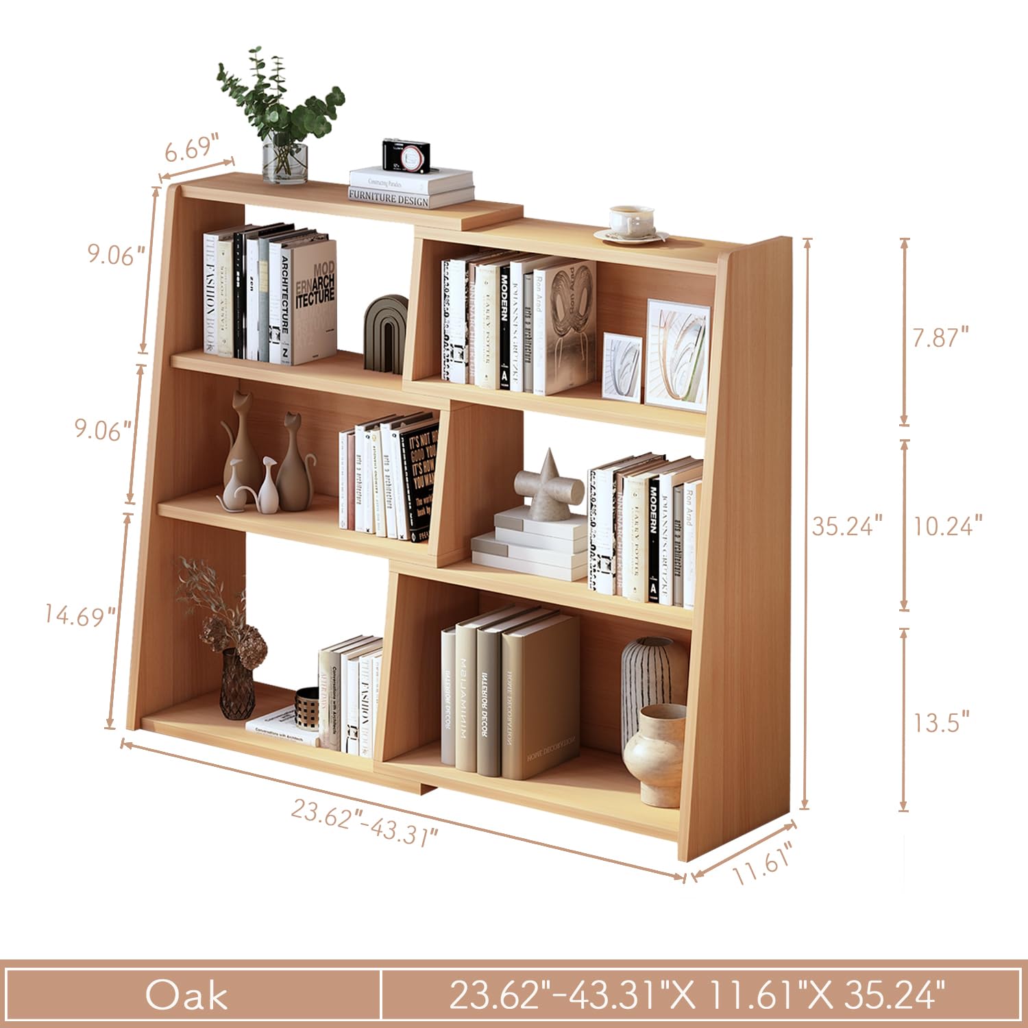 IOTXY Oak Extendable 3-Tier Ladder Bookshelf - Versatile Storage for Small Spaces - WoodArtSupply