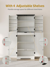 Kitchen Pantry Storage Cabinet 72” Tall, Bathroom Storage Cabinet with 4 Adjustable Shelves and 1 Drawer, Metal Storage Cabinet Freestanding Cupboard for Kitchen, Dining Room, Bathroom (White) Sunny Heart