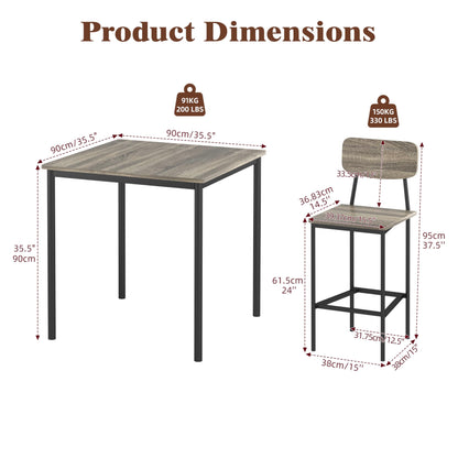 NUNU LAB Kitchen Table Set for 4, Dining Table and Chairs, 4 Person Dining Table Set, Space Saving Design, Industrial Kitchen Dining Table Set for Family Dinners,Grey - WoodArtSupply