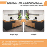 L-Shaped Reception Desk Wooden Commercial Receptionist Table Black and Wood Front Desk Reception Room Table for Office Retail Salon Checkout Right Corner 160cm/63inch Generic