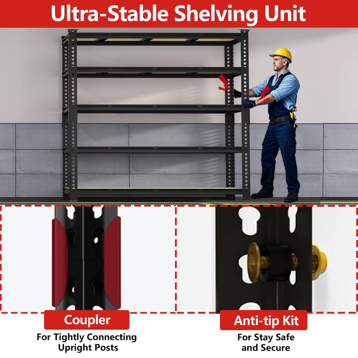 PrimeZone 60" W X 24" D X 72" H Heavy Duty Garage Storage Shelves - Adjustable Metal Shelving Unit, 5 Tier Industrial Shelves for Storage Standing Utility Rack for Warehouse, Pantry, Basement, Black PrimeZone