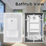 43" Acrylic Freestanding Bathtub with Seat, Japanese Soaking Tub Spacious Rectangular Shape, Modern Soaking Bathtub, Gloss White Finish, Chrome Slotted Overflow & Pop-Up Drain Runave