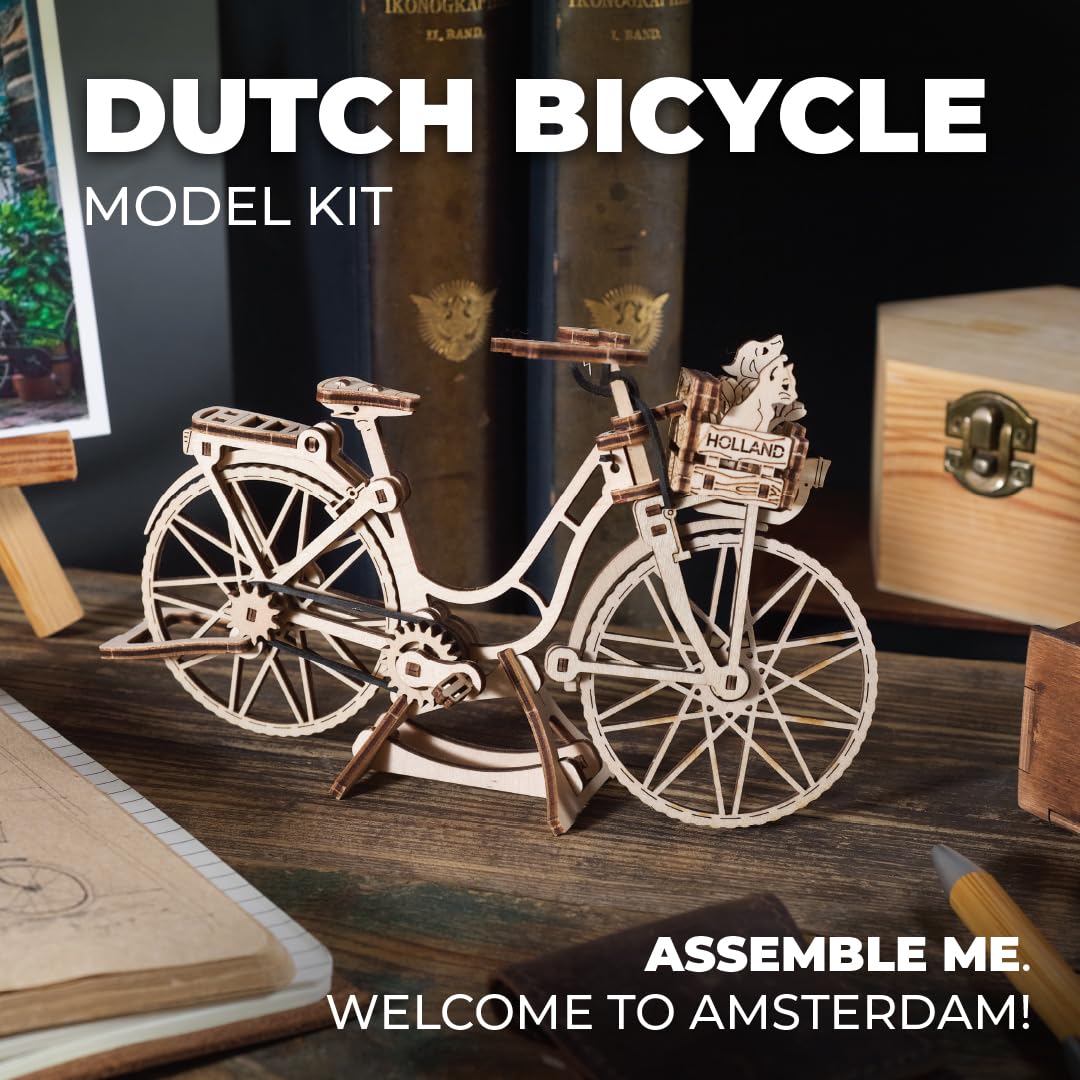 UGEARS Dutch Bicycle 3D Puzzles for Adults - Model Building Kits Wood Puzzle Hobbies for Men - Rompecabezas 3D Para Adultos - Wooden Model Kit to Build UGEARS