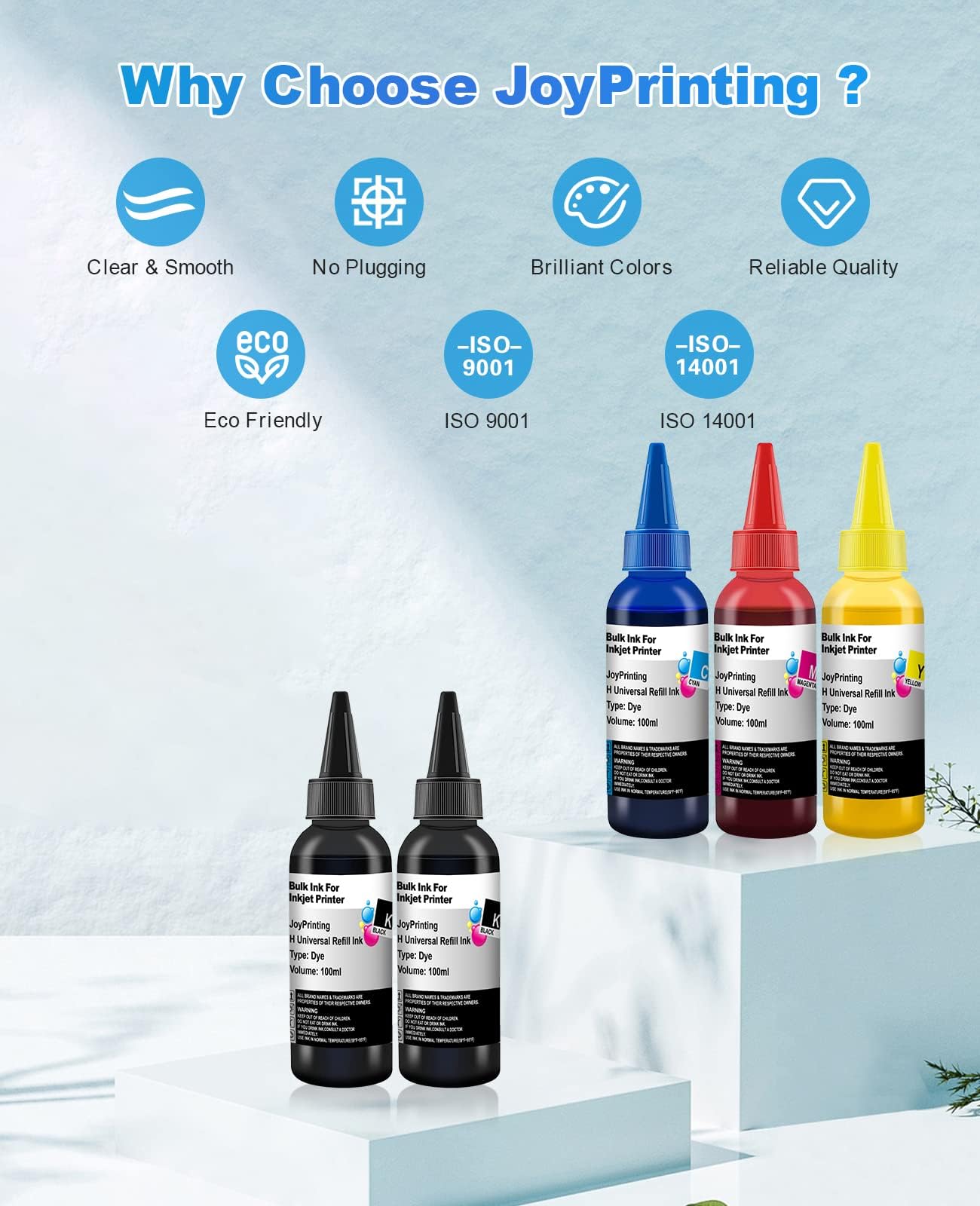 JoyPrinting Ink Refill Kit for HP Printer Cartridges HP 67 60 61 62 63 65 950 951 952 962 920 901 902 932 933 934 940 Refillable Ink Cartridges CISS System (5 x 100ml, Black, Cyan, Magenta, Yellow)