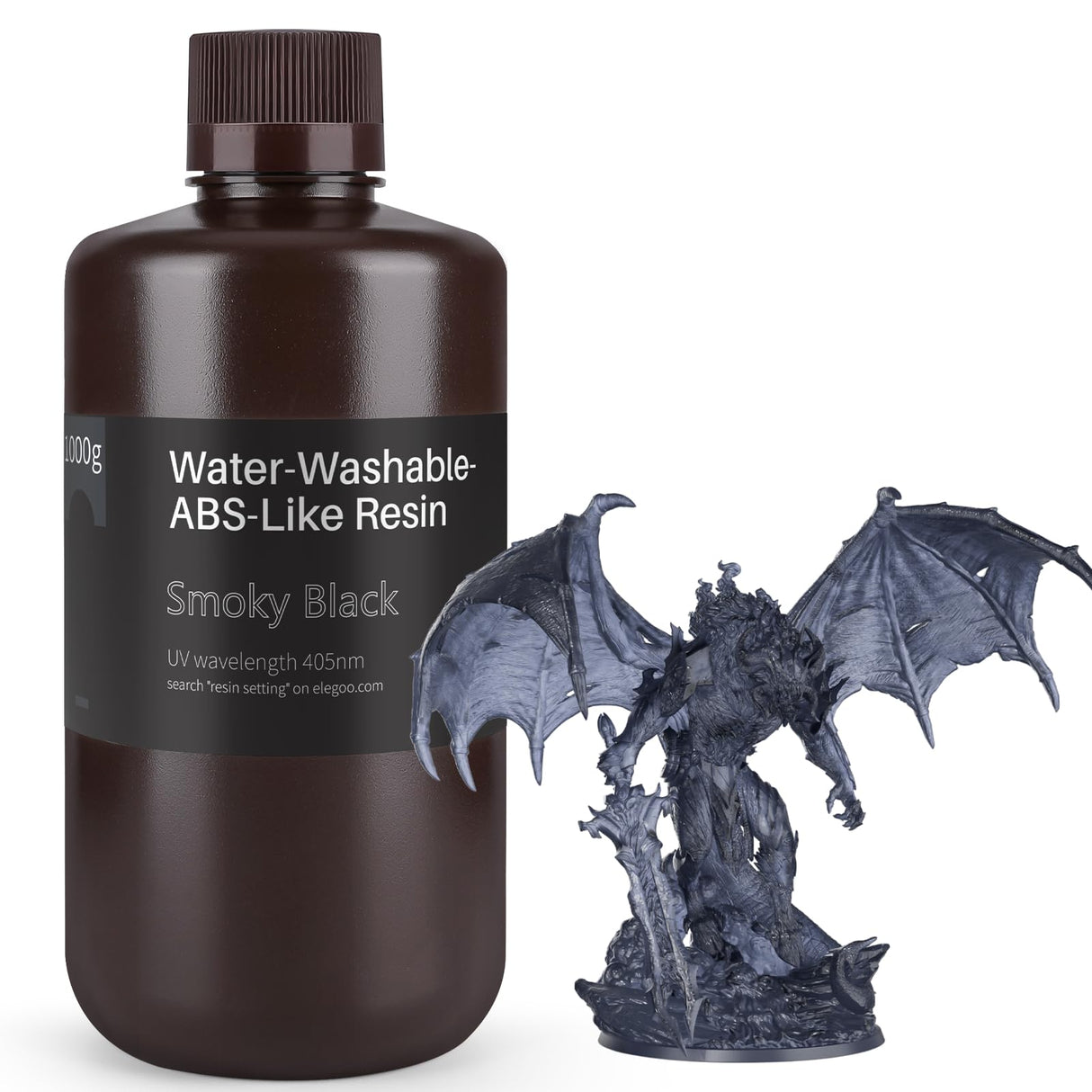 ELEGOO Water Washable ABS-Like Resin, 3D Printer Resin with High Toughness, Low Viscosity and High Precision, 405nm Rapid UV-Curing Photopolymer Resin, Smoky Black 1000g ELEGOO