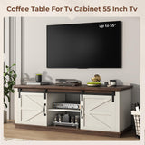 UPOSOJA Farmhouse Coffee Table for Living Room with Storage & 4 Sliding Barn Doors, Adjustable Shelves, Modern Rectangular Rustic Living Room, Meeting Room, Hall Coffee Tables (White Brown) UPOSOJA