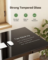 Marsail Glass Standing Desk with Drawer, 48 x 24 inch Electric Standing Desk, Height Adjustable Desk with One-Piece Tabletop & USB Charging Ports, Sit Stand Desk with Storage for Home & Office Black Marsail
